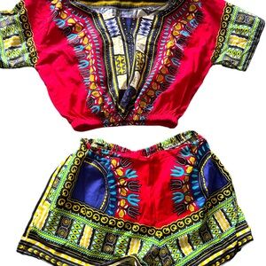 Crop top and shorts coord set ( African print) size medium/large